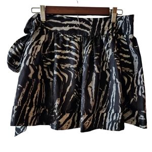 Express Design Studio 100% Silk Mini Skirt Side Tie Black & White Animal Print 2